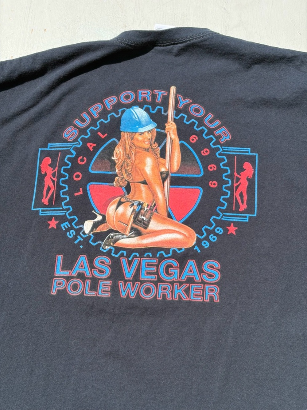 Men's Union Worker T-Shirt Black Spell-Out 3XL Las Vegas Oversize Nightlife City